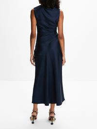 Roan Sleeveless Draped Dress,LOULOU DE SAISON,NAVY,Image 4