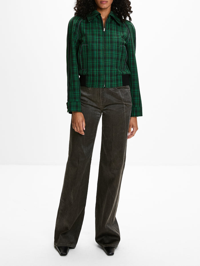 Plaid Cropped Jacket,MARNI,GARDEN GREEN,Image 1