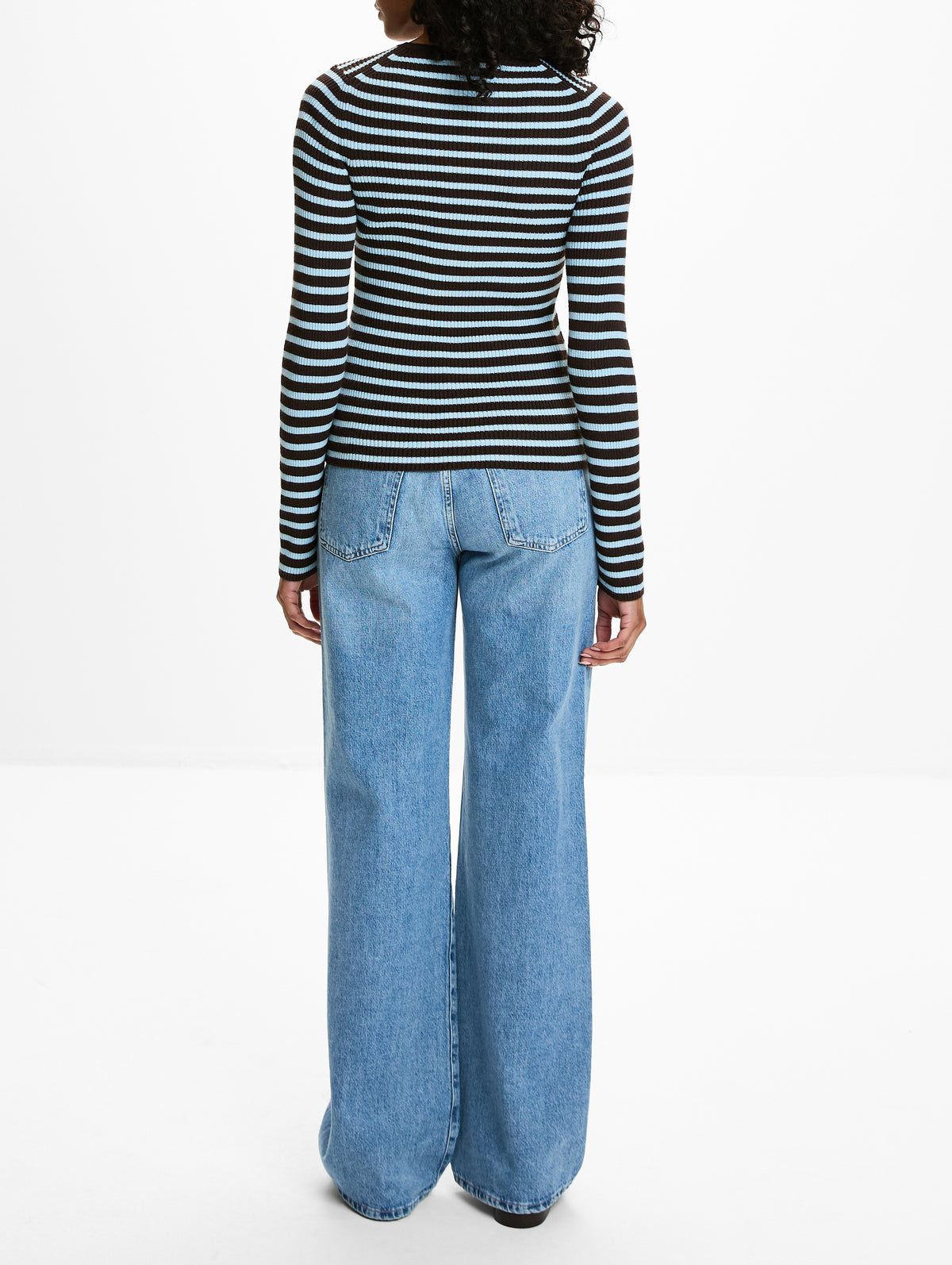 Striped Fitted Sweater,LA LIGNE,CHOCOLATE/SKY,Image 3