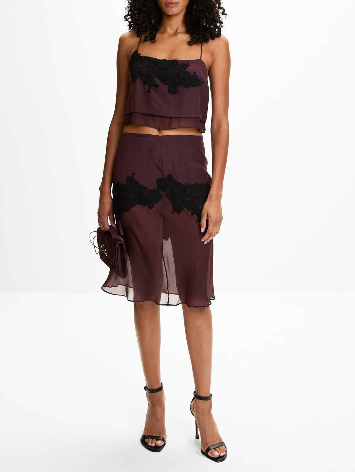 Noria Midi Skirt,SIR.,DARK PLUM,Image 2