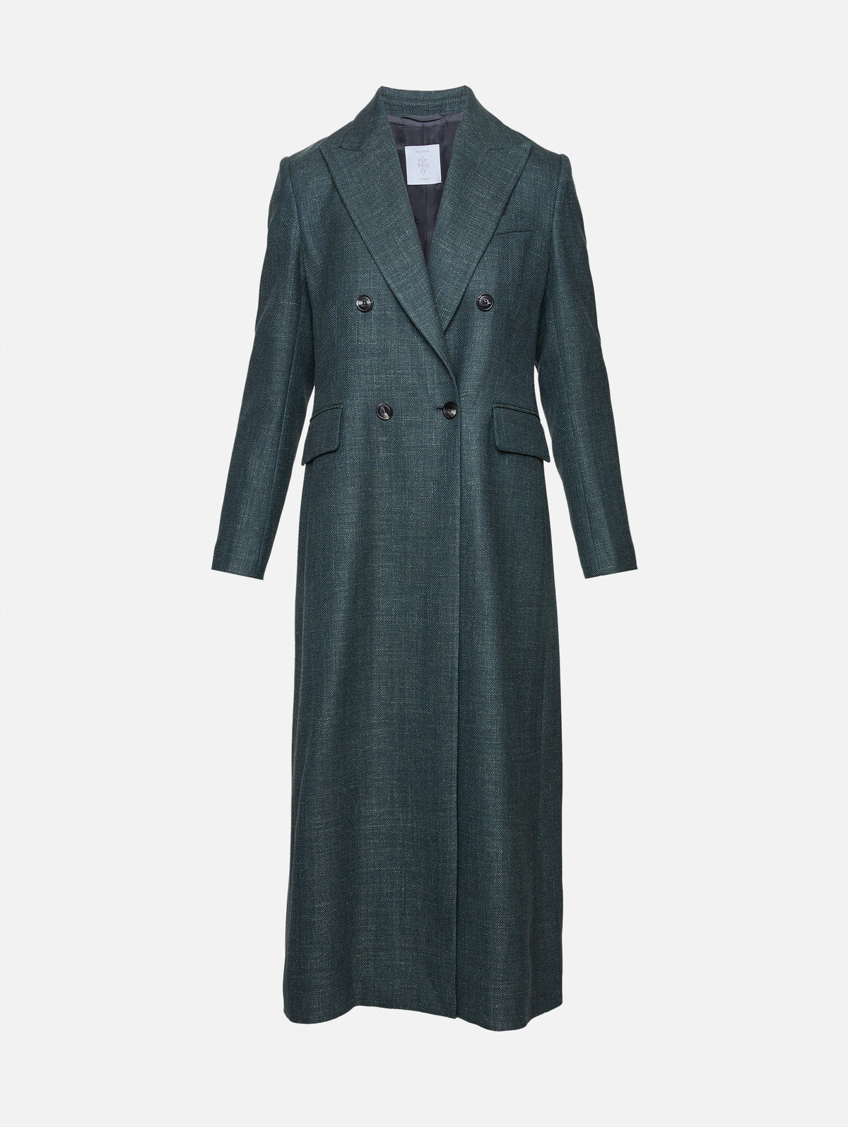 Long Double Breasted Coat,ELEVENTY,DARK JADE,Image 2