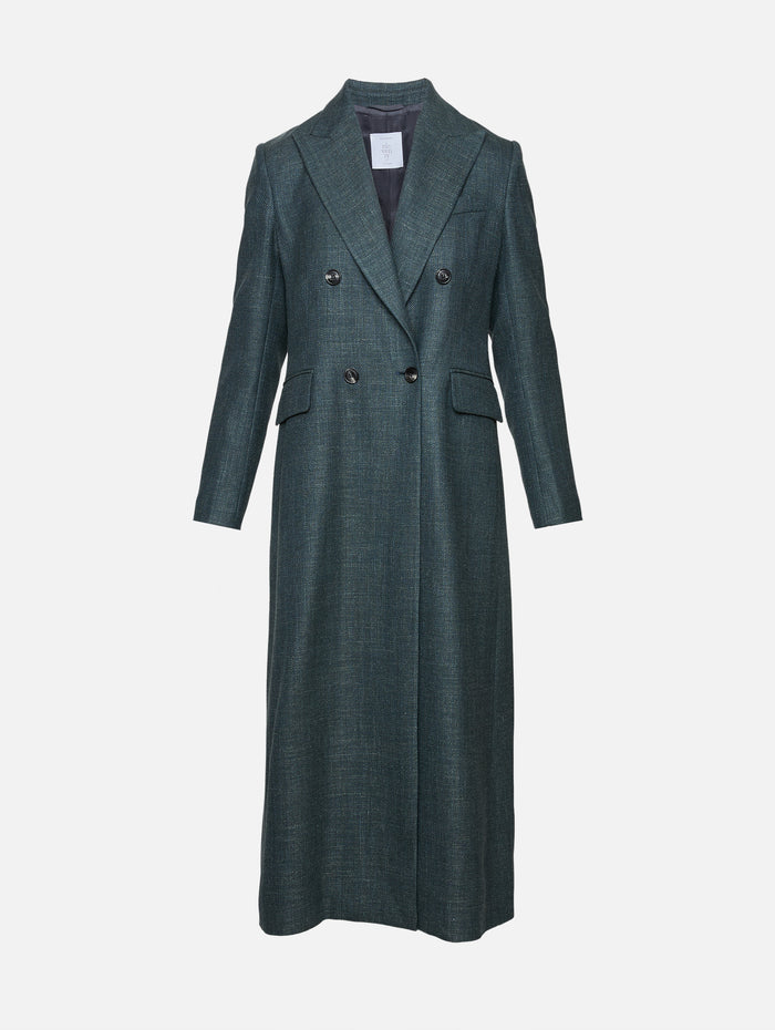 Long Double Breasted Coat,ELEVENTY,DARK JADE,Image 1