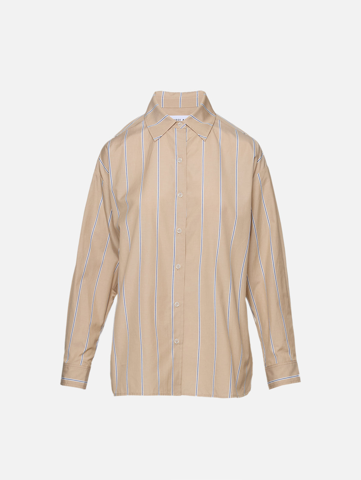 Isolde Button Down Shirt,APIECE APART,SAND/ BLUE STRIPES,Image 2