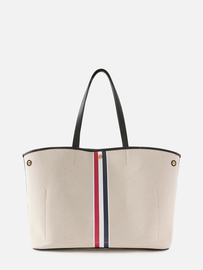 Horizontal Tote Bag,THOM BROWNE,SALT AND PEPPER,Image 1