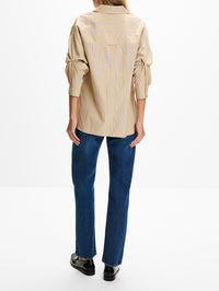 Isolde Button Down Shirt,APIECE APART,SAND/ BLUE STRIPES,Image 3