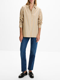 Isolde Button Down Shirt,APIECE APART,SAND/ BLUE STRIPES,Image 2