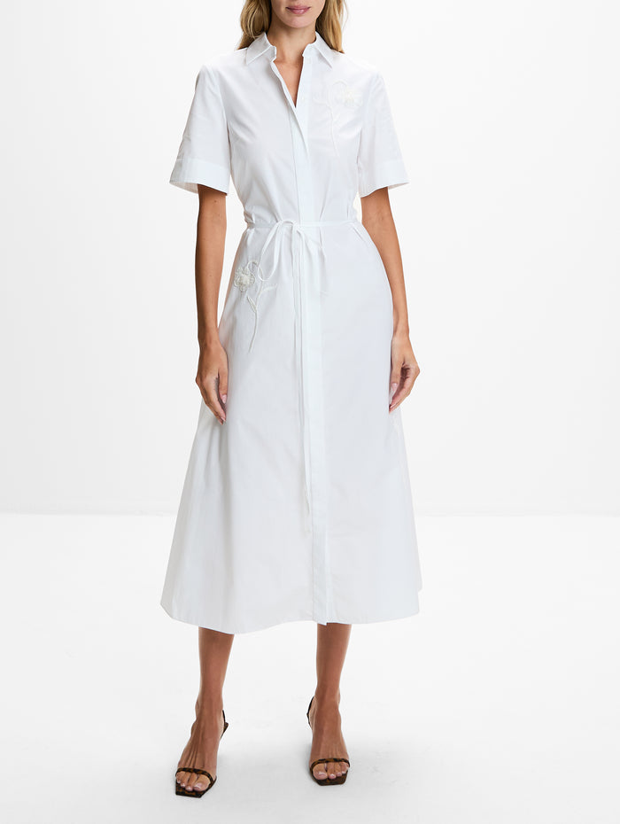 Embroidered Shirt Dress,ERDEM,WHITE,Image 1