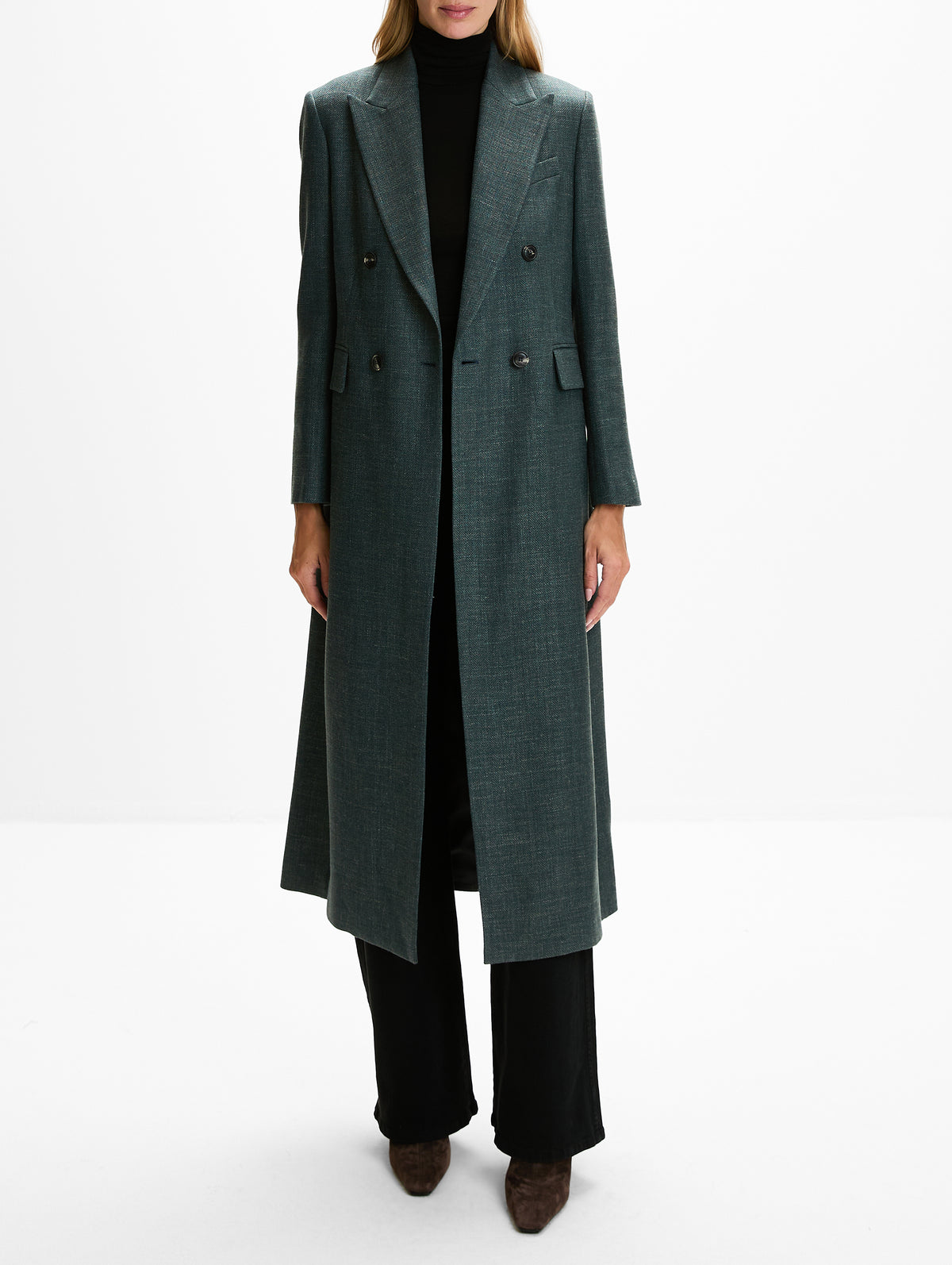 Long Double Breasted Coat,ELEVENTY,DARK JADE,Image 2