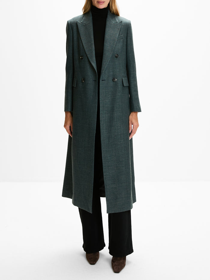 Long Double Breasted Coat,ELEVENTY,DARK JADE,Image 1