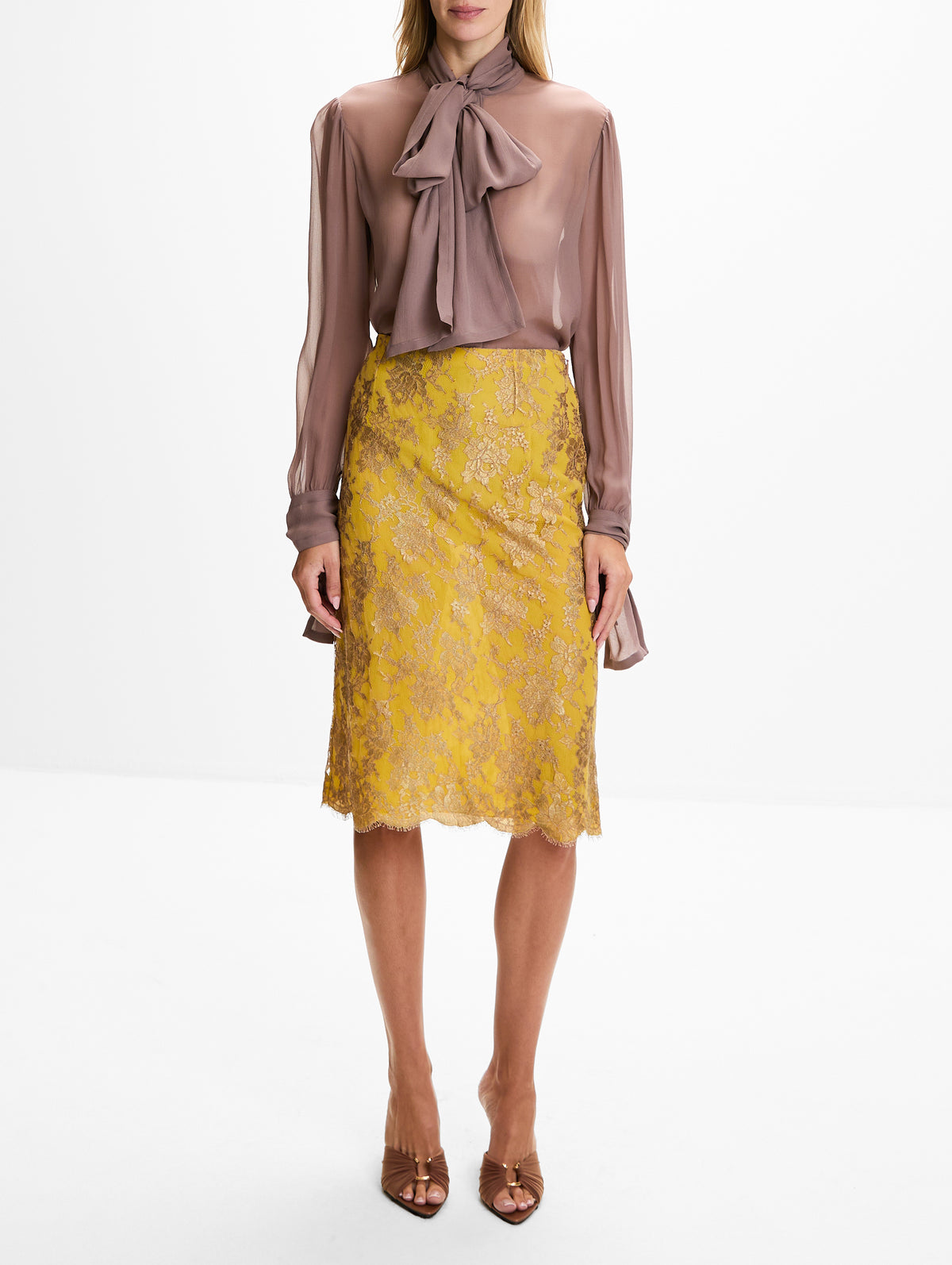 Lavaliere Blouse,SAINT LAURENT,MARRON GLACE,Image 2