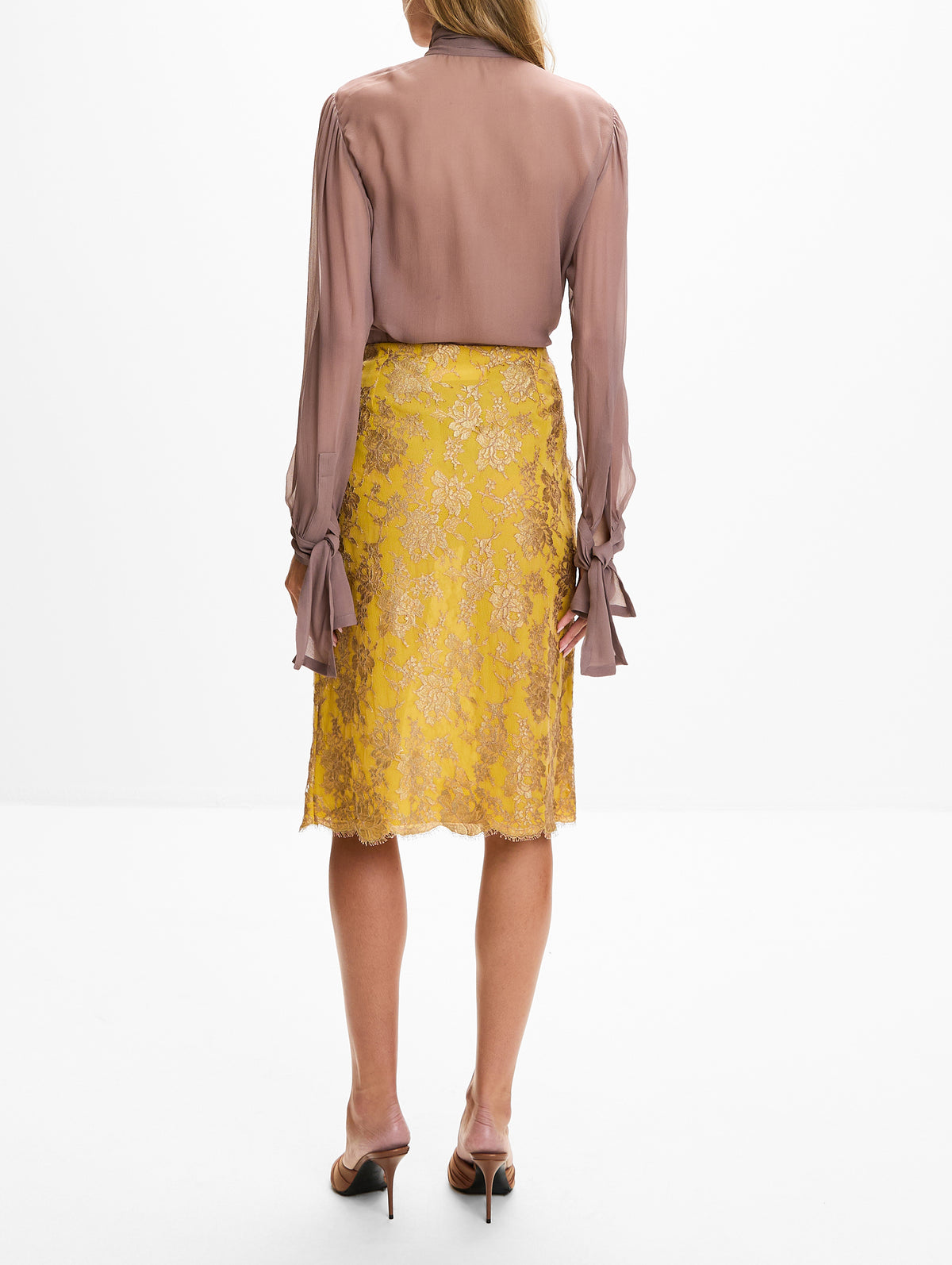 Lavaliere Blouse,SAINT LAURENT,MARRON GLACE,Image 4