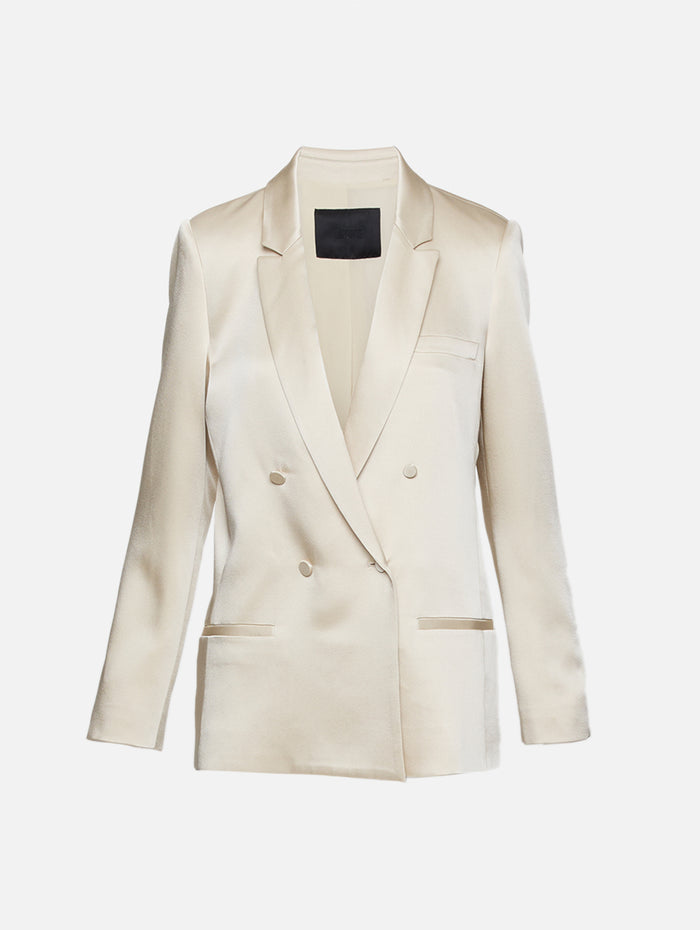 Satin Double Breasted Blazer,LAPOINTE,SAND,Image 1