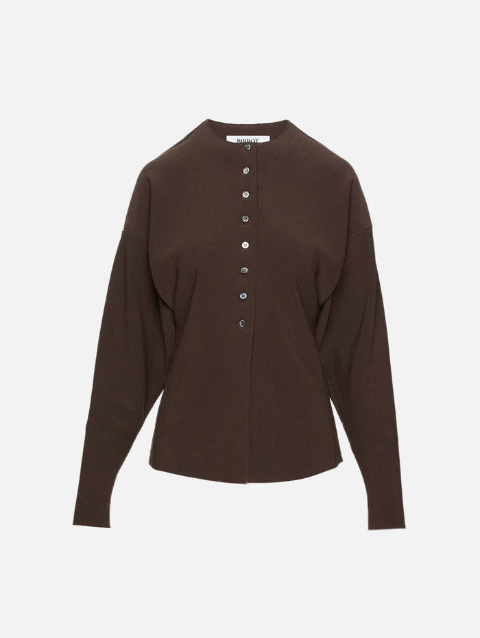 Round Neck Cardigan,BIRROT,COCOA BROWN,Image 1