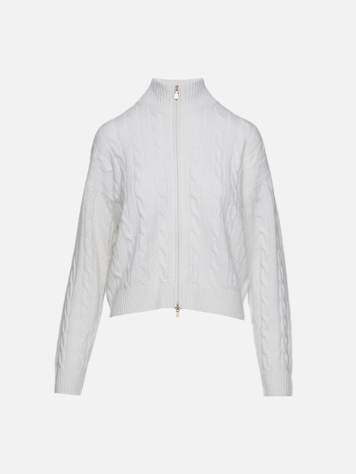 Zip Up Cable Sweater,ELEVENTY,WHITE,Image 1