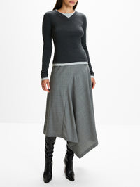 V Neck Long Sleeve Top,ST AGNI,CHARCOAL MELANGE,Image 2