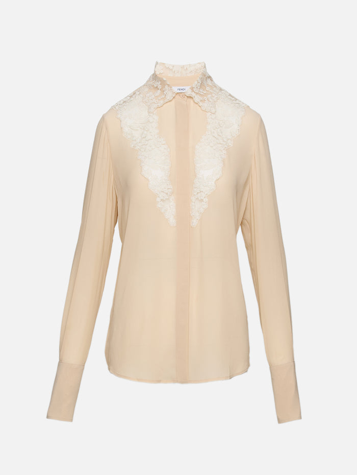 Lace Detail Blouse,FENDI,PARCHMENT,Image 1