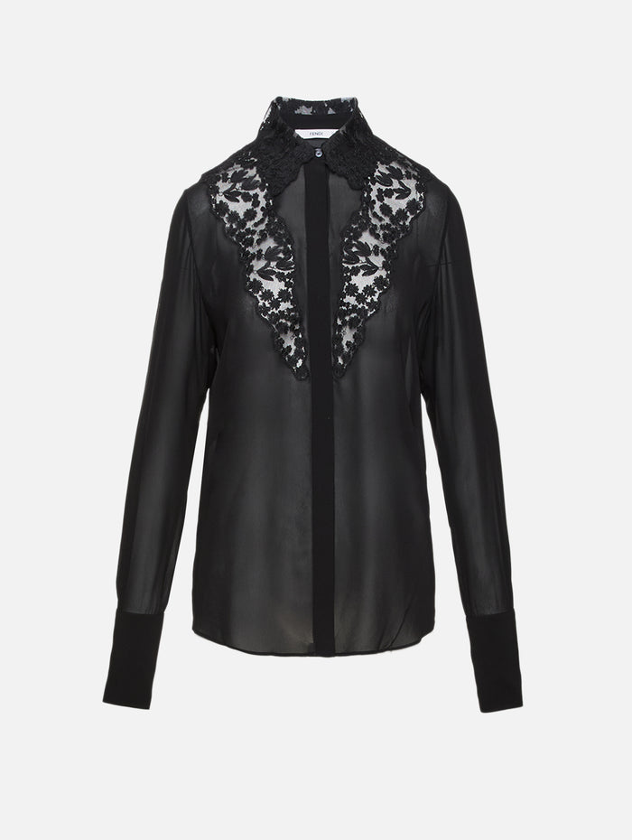 Lace Detail Blouse,FENDI,BLACK,Image 1