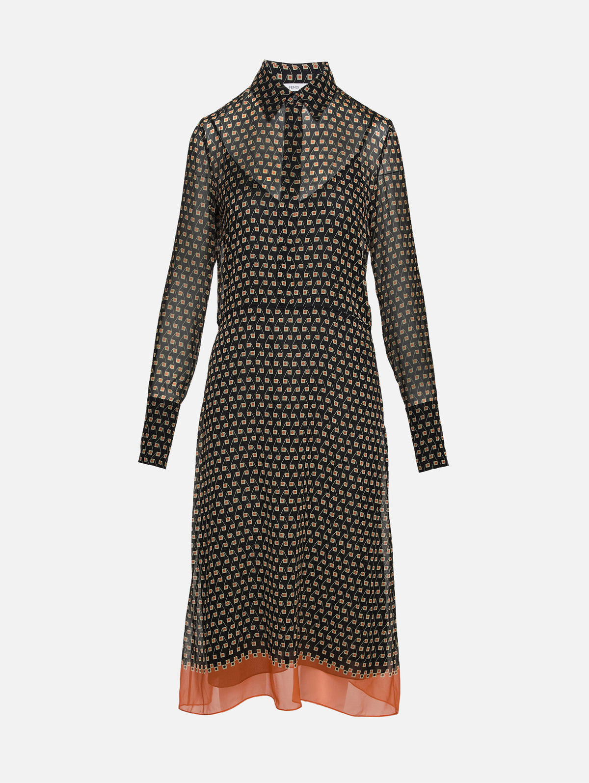 Geometric Print Dress,FENDI,ORANGE/BLACK,Image 2