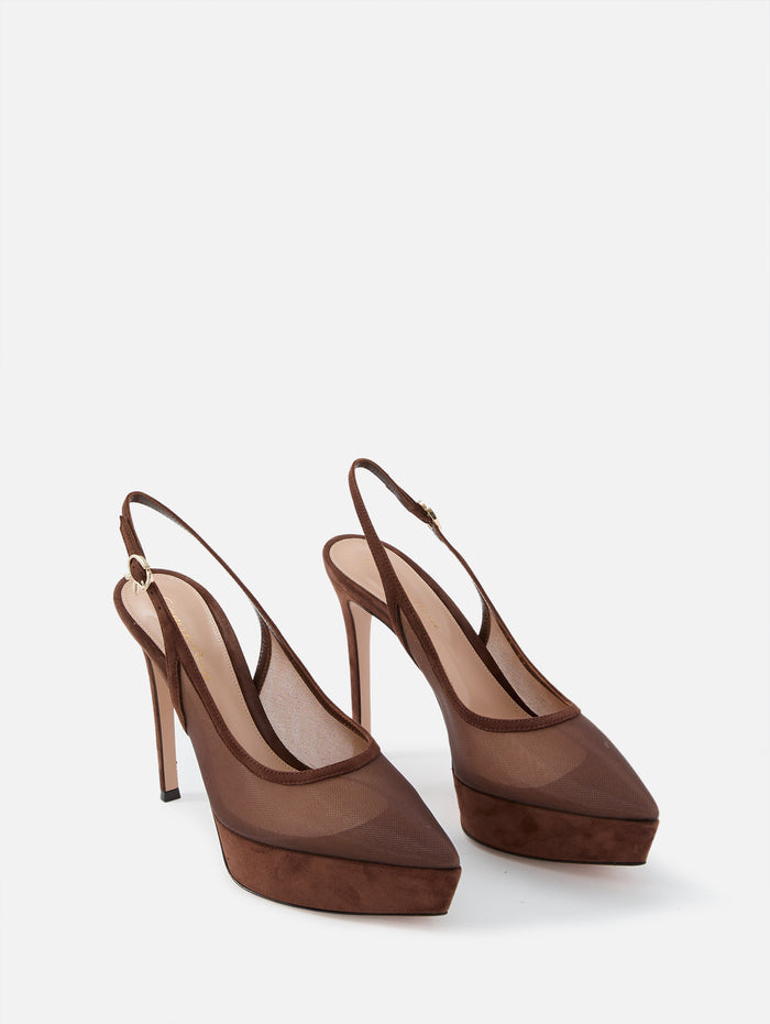 Mesh Platform Slingback 85mm,GIANVITO ROSSI,BROWN,Image 1