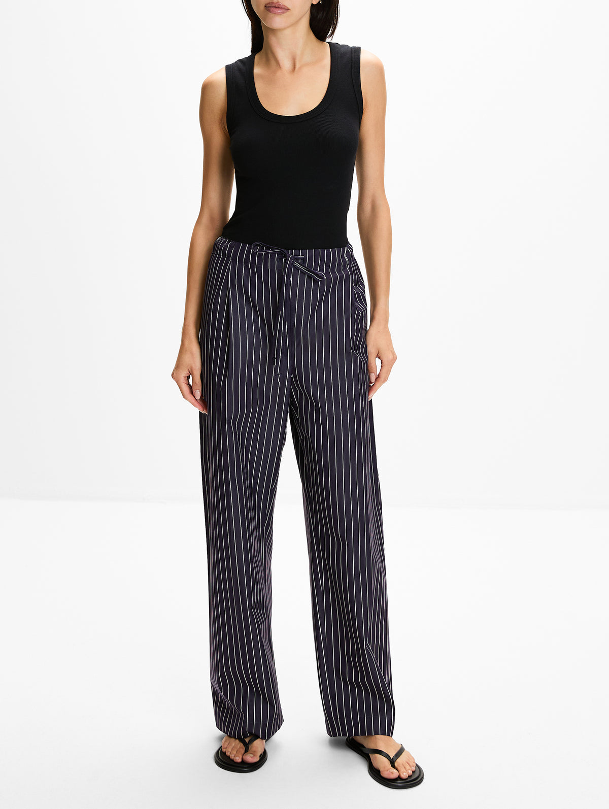 Drawcord Pant,ANOTHER TOMORROW,NAVY/WHITE STRIPE,Image 2