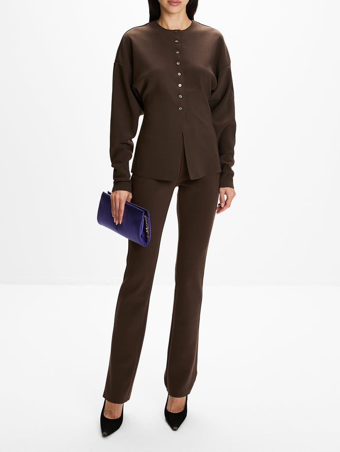 Round Neck Cardigan,BIRROT,COCOA BROWN,Image 1
