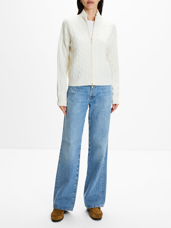 Zip Up Cable Sweater,ELEVENTY,WHITE,Image 1