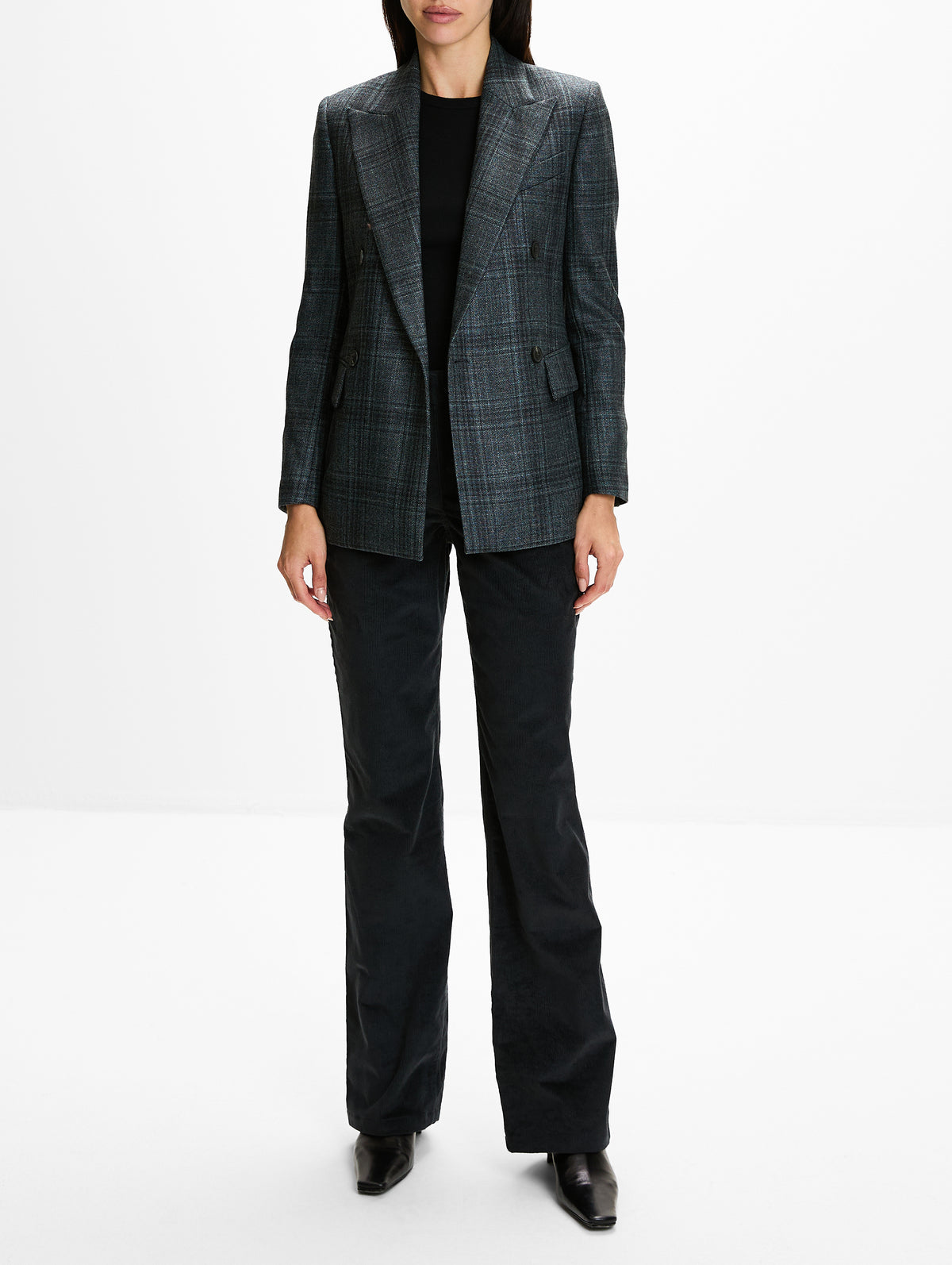 Plaid Double Breasted Blazer,ELEVENTY,DARK JADE,Image 2