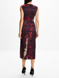 Satin Sleeveless Midi Dress,ERDEM,PATCHWORK BURGUNDY,Image 4