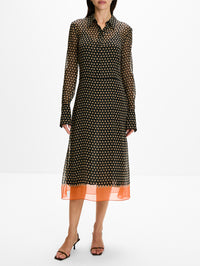 Geometric Print Dress,FENDI,ORANGE/BLACK,Image 2