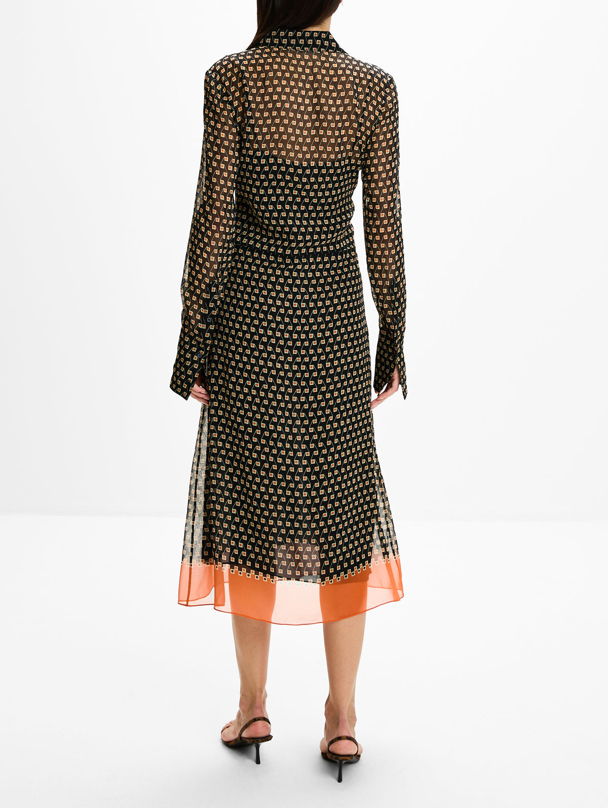 Geometric Print Dress,FENDI,ORANGE/BLACK,Image 4