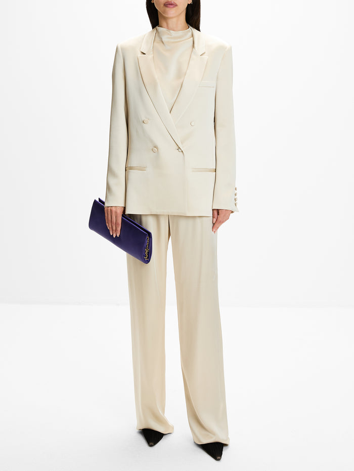 Satin Double Breasted Blazer,LAPOINTE,SAND,Image 1
