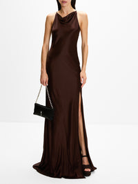 Satin Halter Gown,LAPOINTE,CHOCOLATE,Image 2