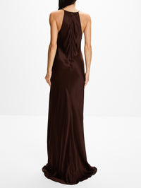Satin Halter Gown,LAPOINTE,CHOCOLATE,Image 4