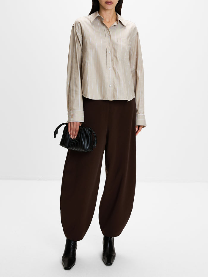 Audrey Cropped Blouse,BY MALENE BIRGER,BEIGE HERRINGBONE,Image 1