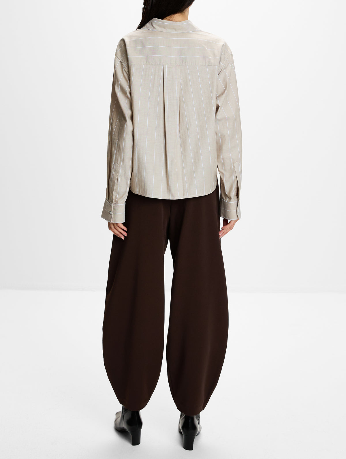 Audrey Cropped Blouse,BY MALENE BIRGER,BEIGE HERRINGBONE,Image 3