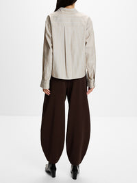 Audrey Cropped Blouse,BY MALENE BIRGER,BEIGE HERRINGBONE,Image 3