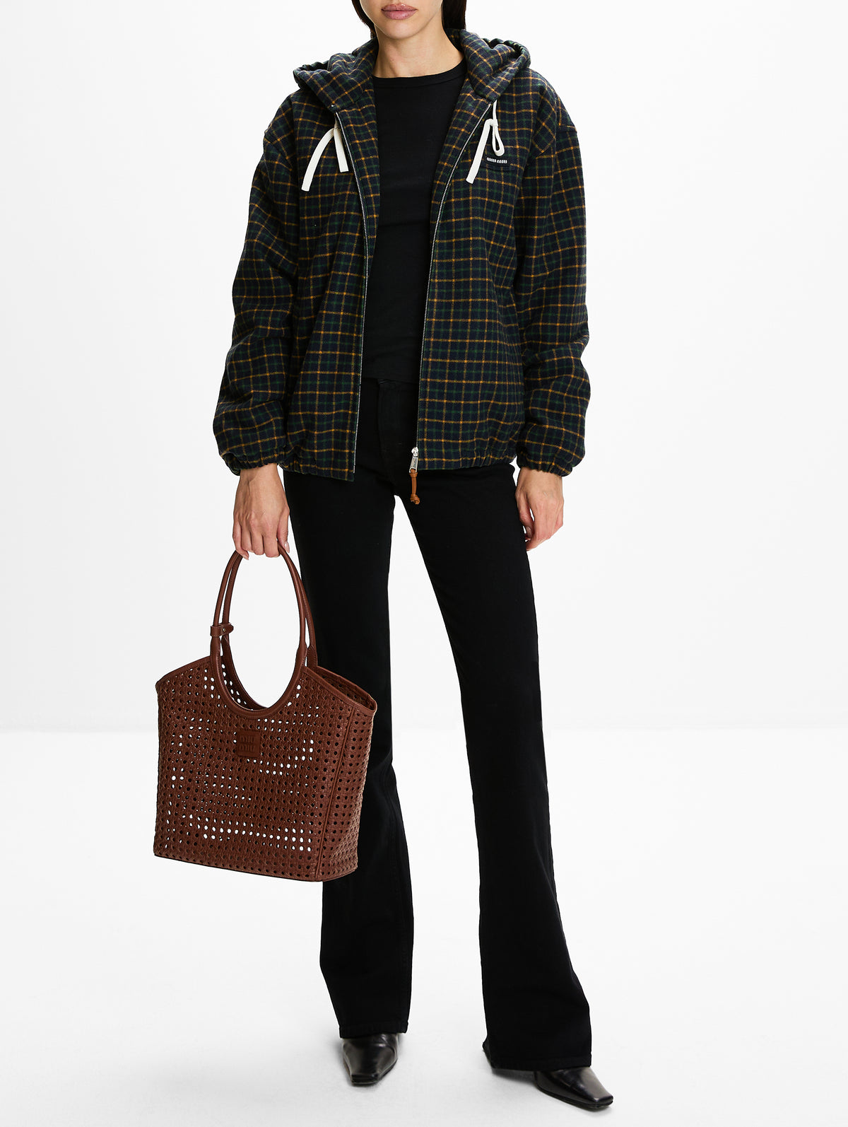 Zip Up Hooded Jacket,MIU MIU,BLUE YELLOW,Image 2