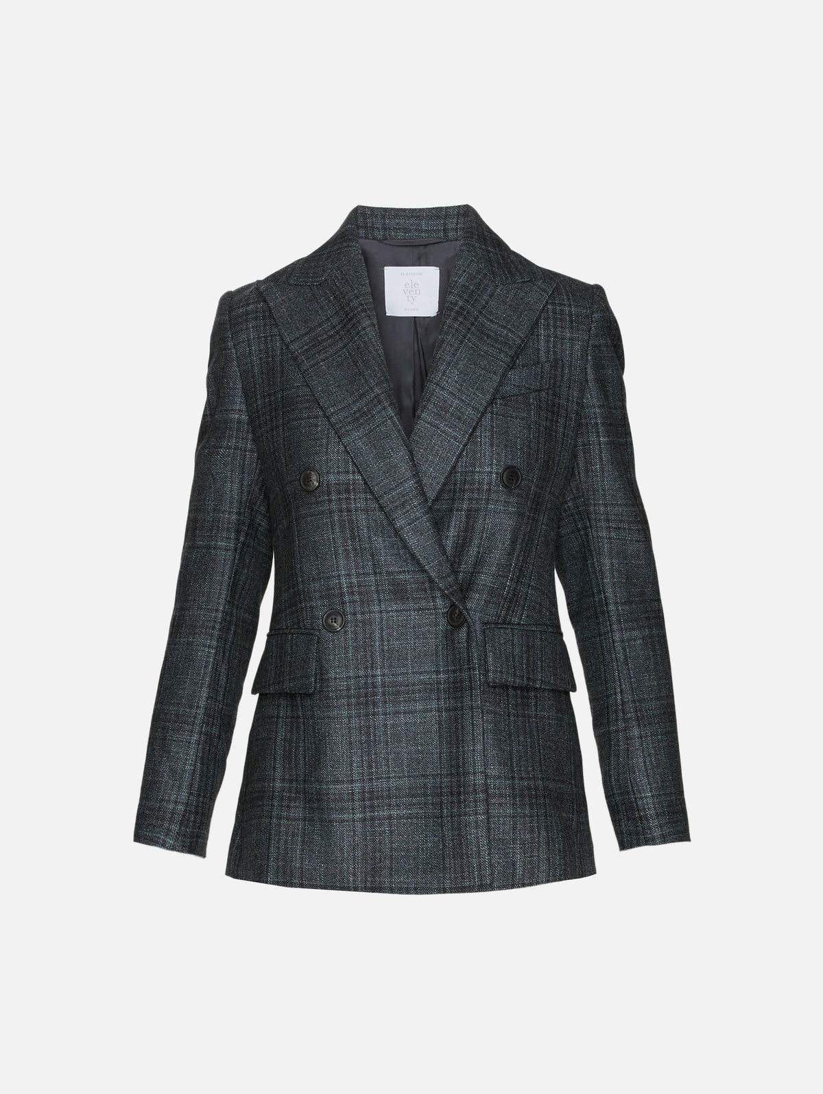 Plaid Double Breasted Blazer,ELEVENTY,DARK JADE,Image 1