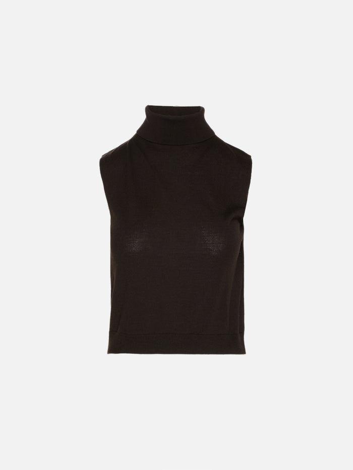 James Sleeveless Turtleneck Top,LESET,CHOCOLATE,Image 1