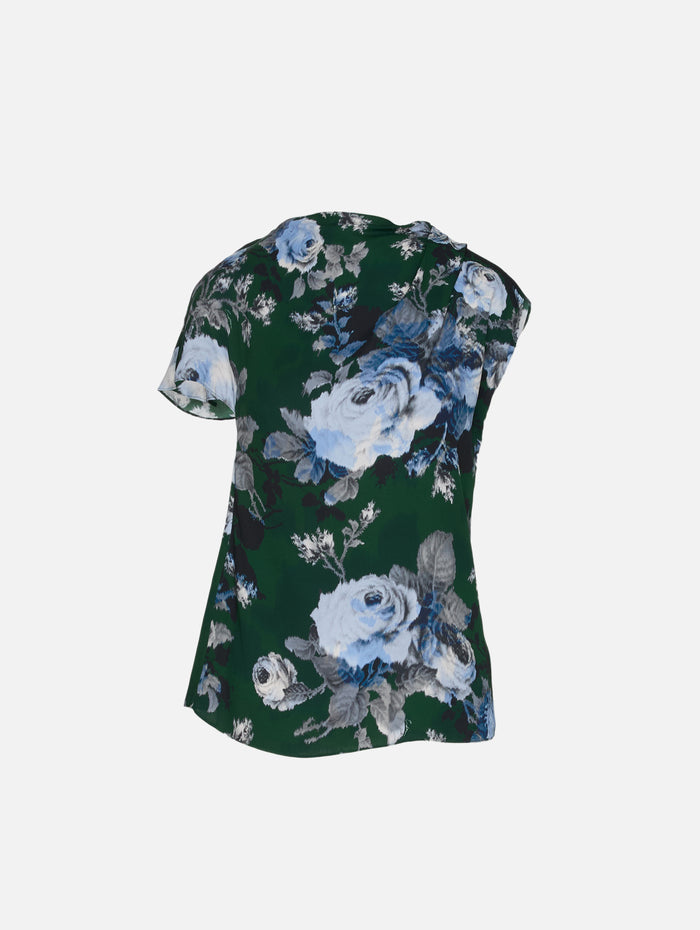Crepe Draped Blouse,ERDEM,ROSE FOREST GREEN,Image 1