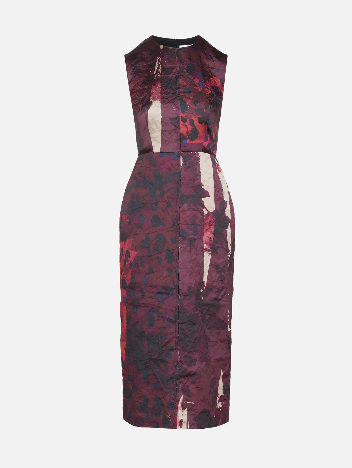 Satin Sleeveless Midi Dress,ERDEM,PATCHWORK BURGUNDY,Image 1