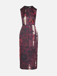 Satin Sleeveless Midi Dress,ERDEM,PATCHWORK BURGUNDY,Image 1
