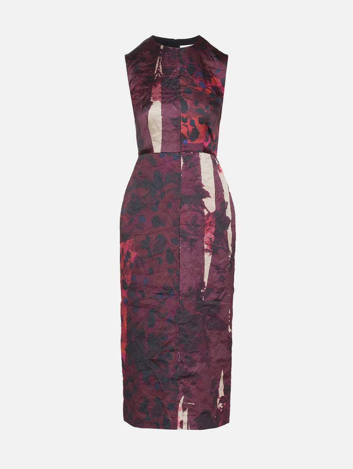 Satin Sleeveless Midi Dress,ERDEM,PATCHWORK BURGUNDY,Image 1