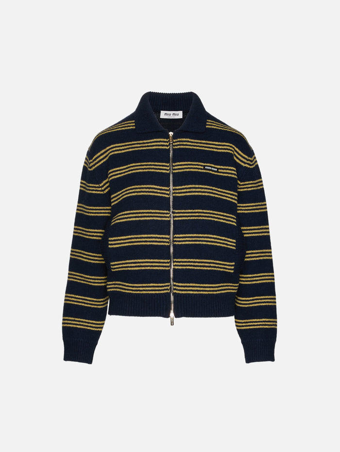 Zip Up Sweater,MIU MIU,BLUE,Image 1