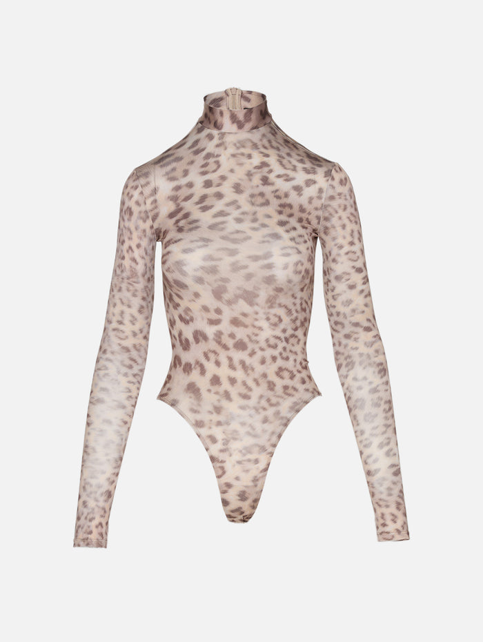 Printed Bodysuit,LAPOINTE,SNOW LEOPARD,Image 1