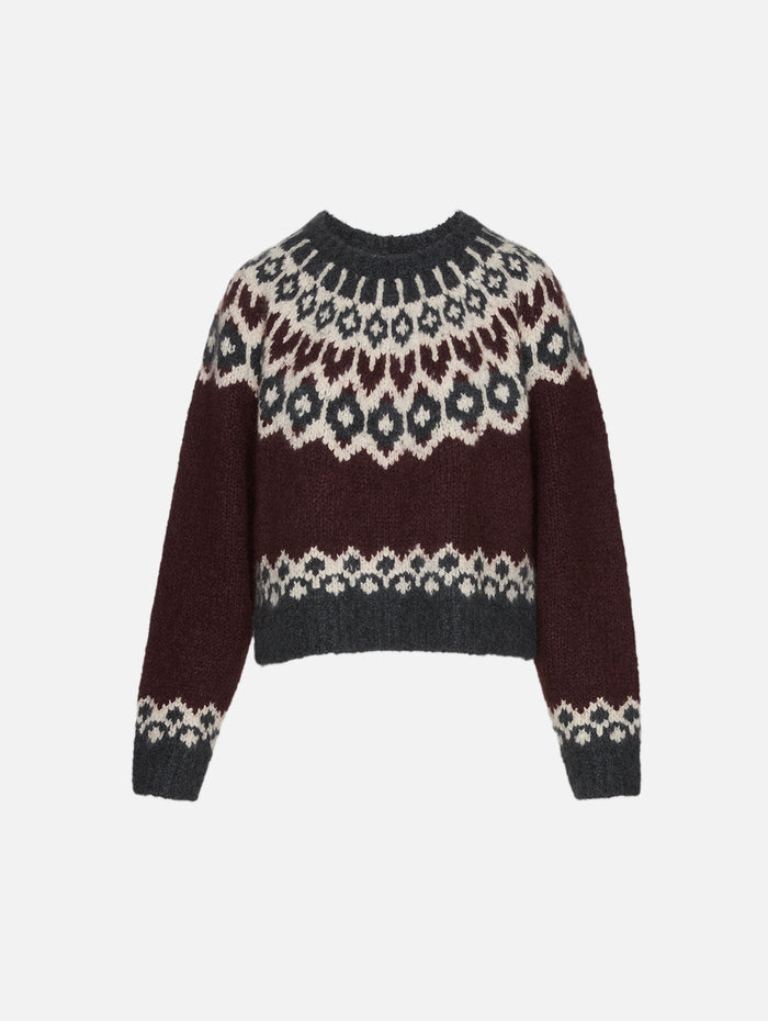 Isaline Fair Isle Sweater,NILI LOTAN,BURGUNDY FAIRIS,Image 1