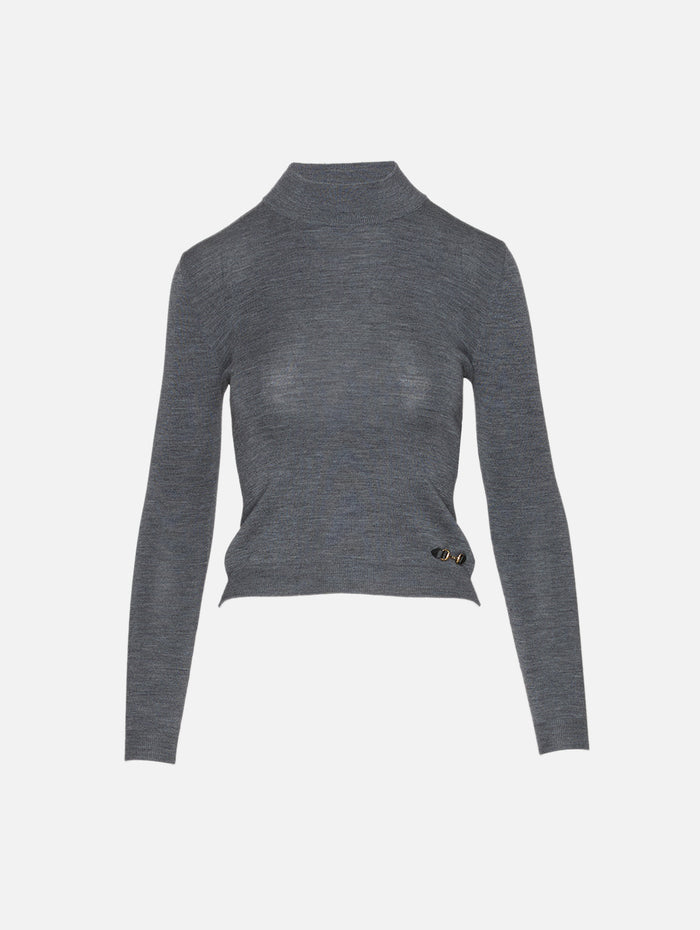 Mock Neck Knit Top,GUCCI,DARK GREY MIX,Image 1
