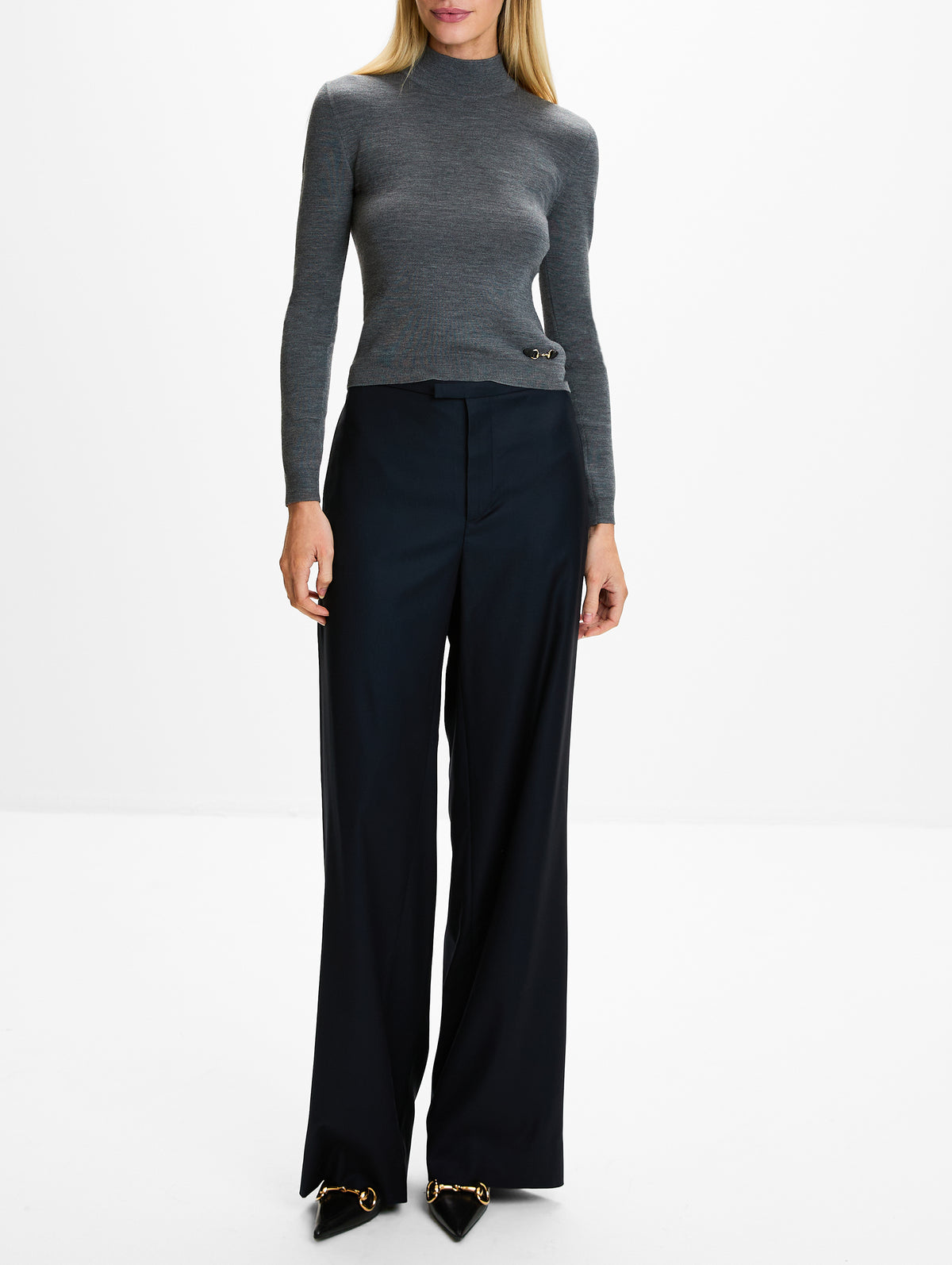 Mock Neck Knit Top,GUCCI,DARK GREY MIX,Image 2
