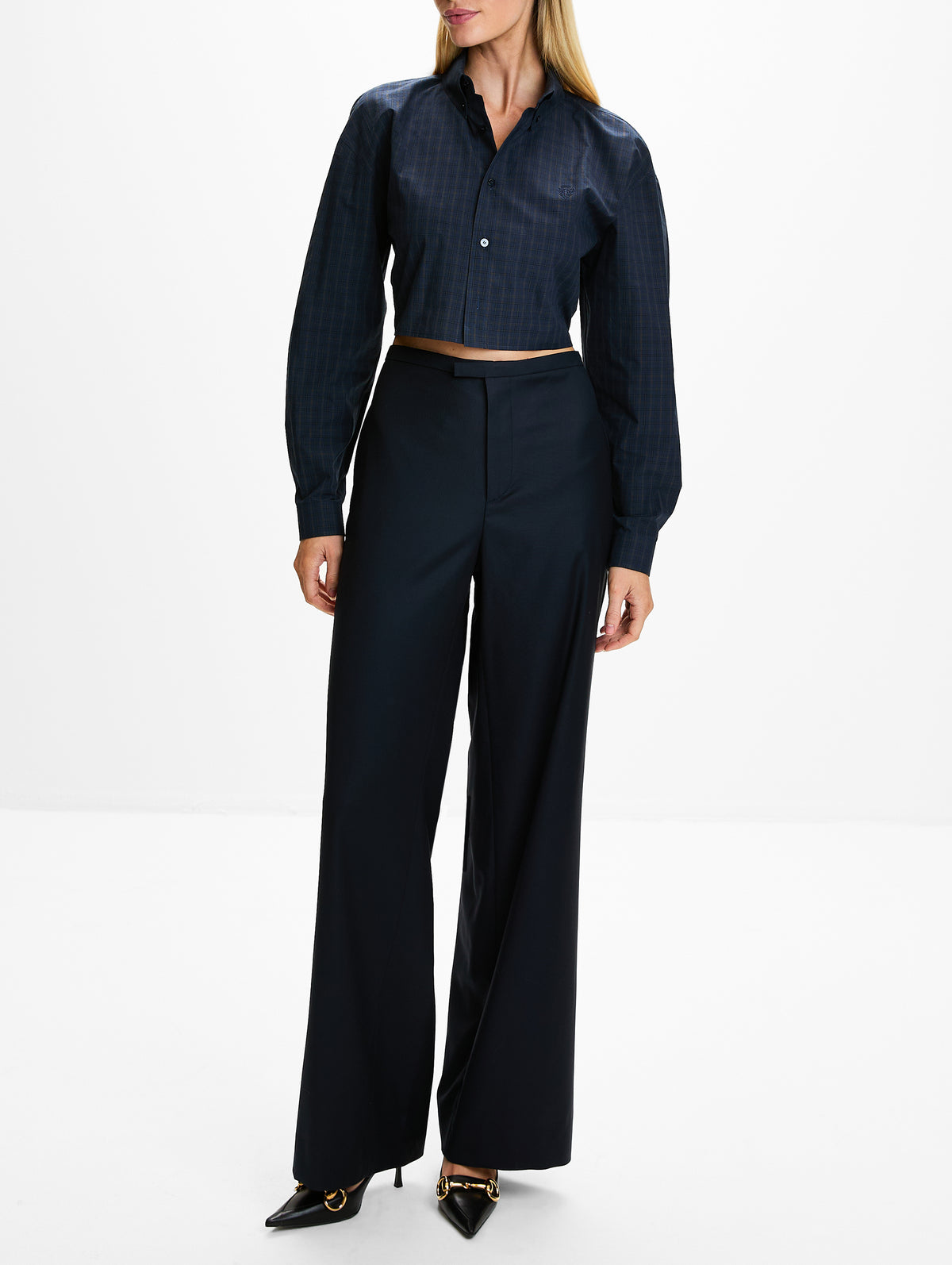 Long Sleeve Cropped Shirt,GUCCI,BLUE WHITE,Image 2