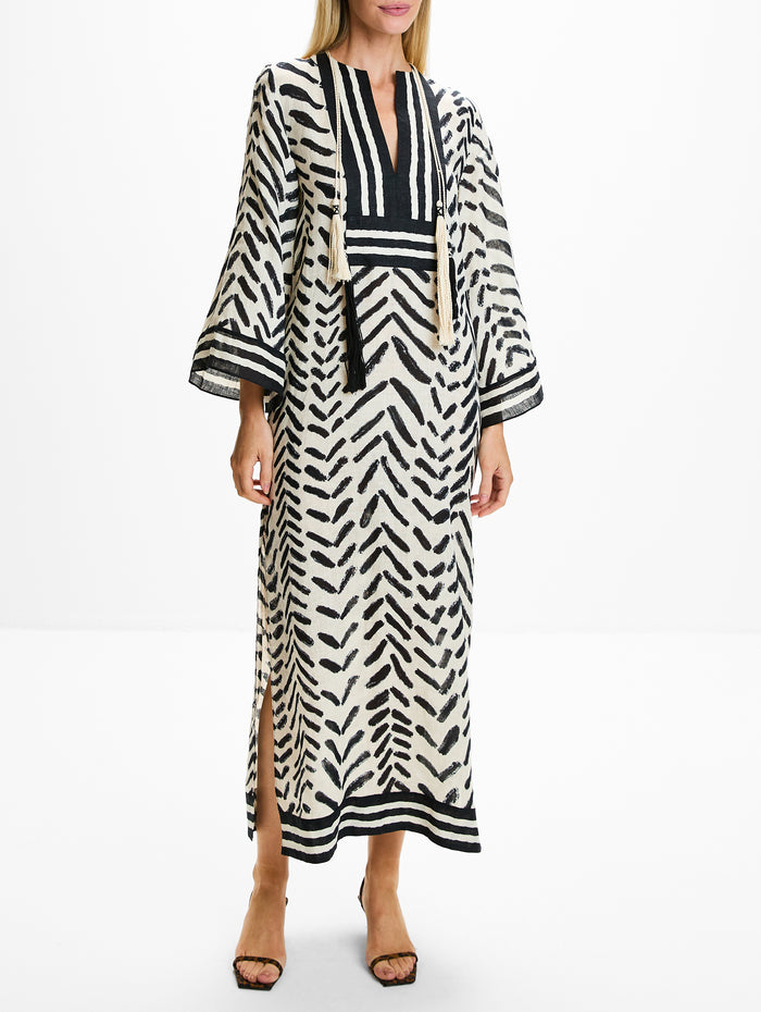 Squared Away Tunic Dress,JOHANNA ORTIZ,ECRU/BLACK,Image 1